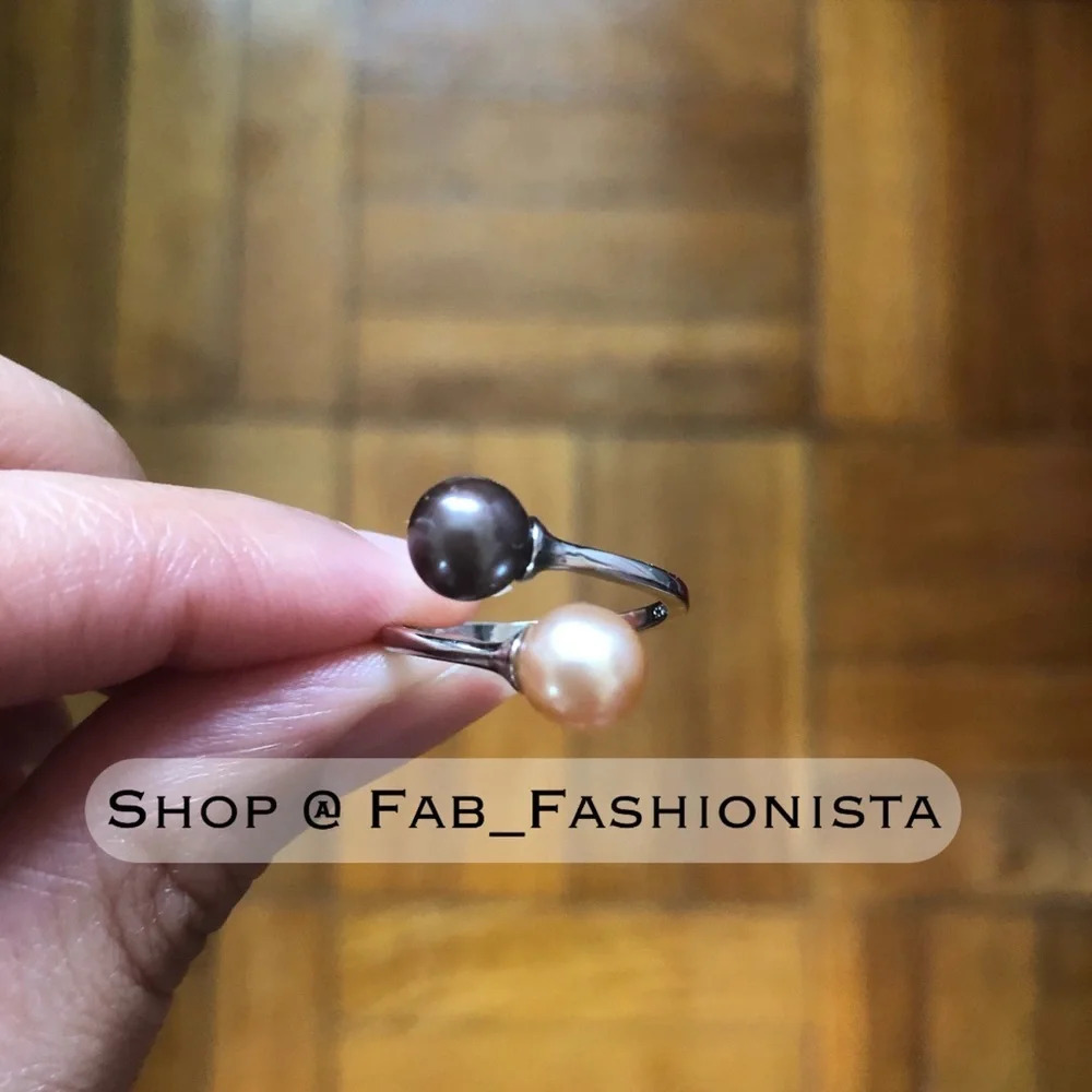 Sterling silver double pearl ring